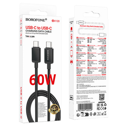 USB-C Data and Charging Cable - USB-C Borofone BX120 Placer, 60W, 1m, Black