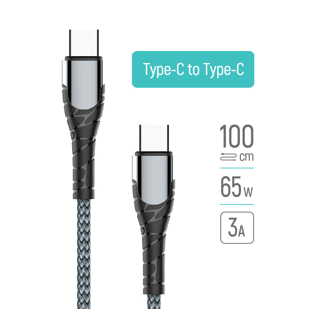 Datový a nabíjecí kabel USB-C - USB-C ColorWay CW-CBPDCC040, 65W, 1m, šedý