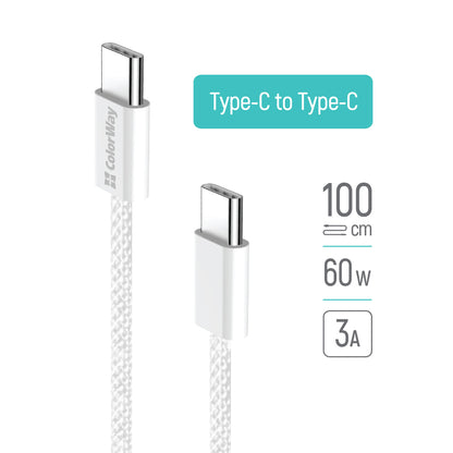 Datový a nabíjecí kabel USB-C - USB-C ColorWay CW-CBPDCC061, 60W, 1m, šedý