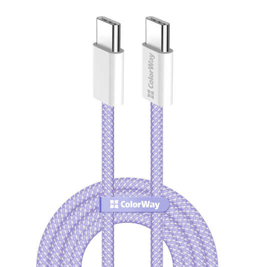 Datový a nabíjecí kabel USB-C - USB-C ColorWay CW-CBPDCC061, 60W, 1m, Fialový