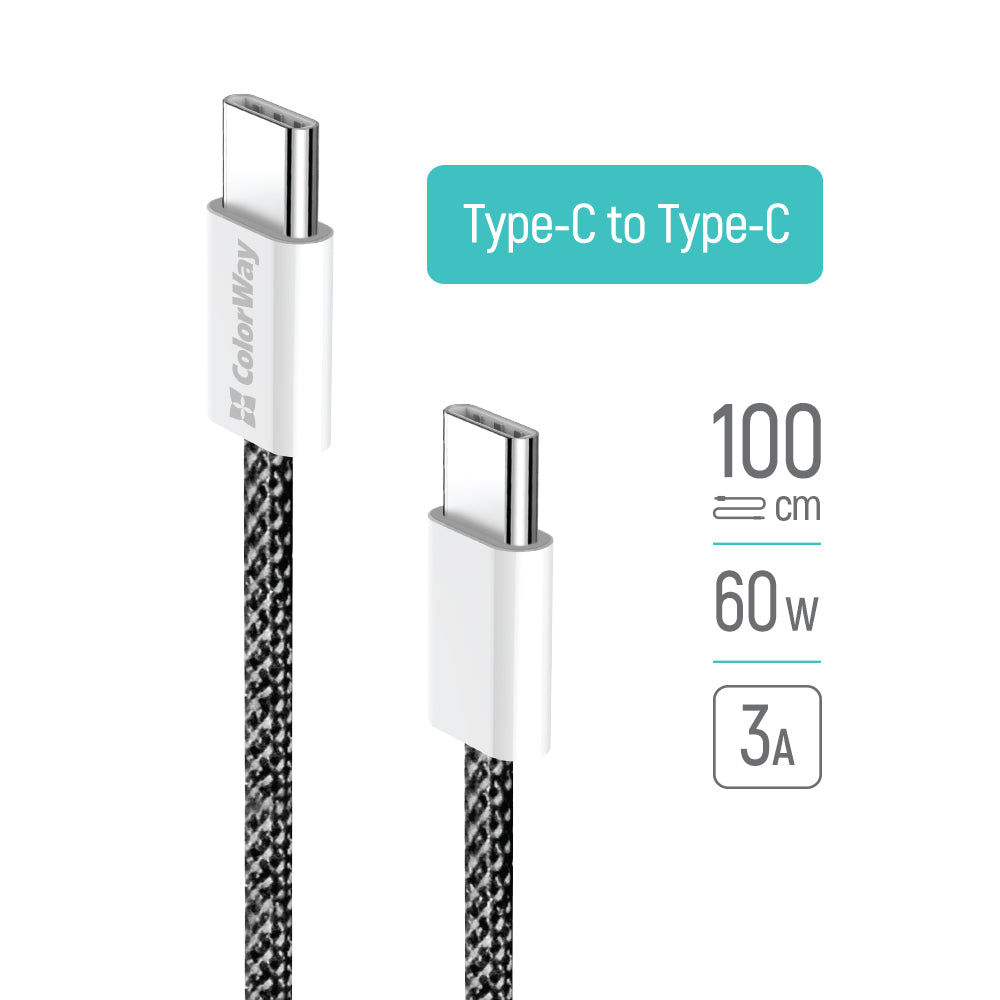 Datový a nabíjecí kabel USB-C - USB-C ColorWay CW-CBPDCC061, 60W, 1m, černý