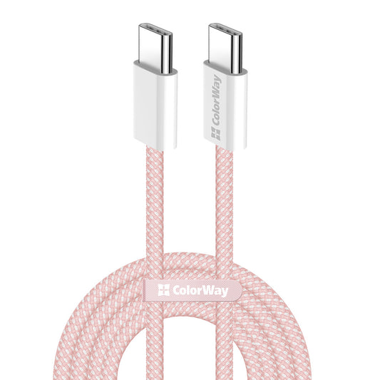 Datový a nabíjecí kabel USB-C - USB-C ColorWay CW-CBPDCC061, 60W, 1m, Růžový