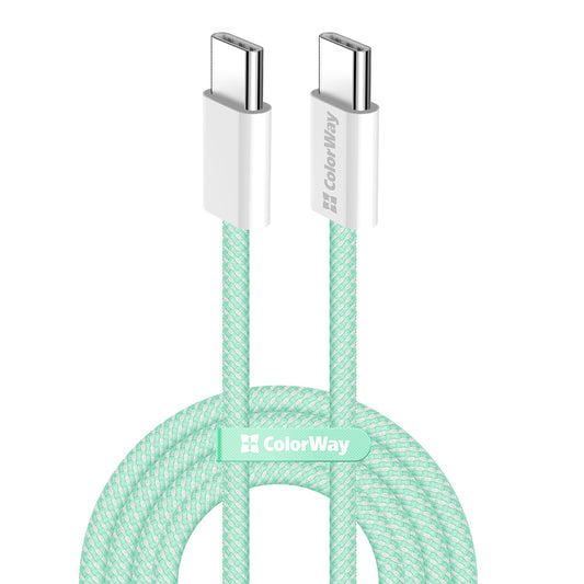 Datový a nabíjecí kabel USB-C - USB-C ColorWay CW-CBPDCC061, 60W, 1m, zelený.