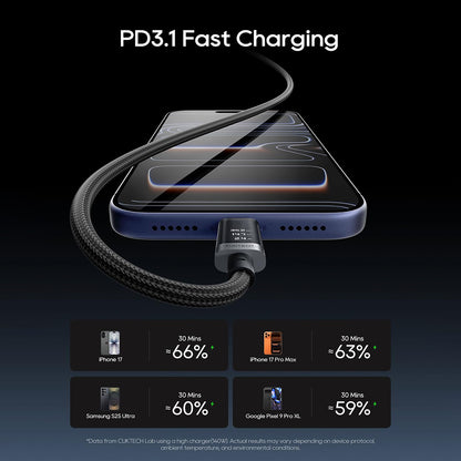 Datový a nabíjecí kabel USB-C - USB-C Cuktech CTC620P Displej, 240W, 2m, černý CCTC620POSBK