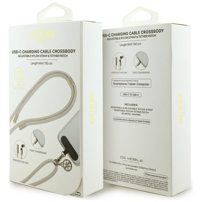 Kabel pro data a nabíjení USB-C - USB-C Guess CBDY 4G Charm, 100W, 1,5m, béžový