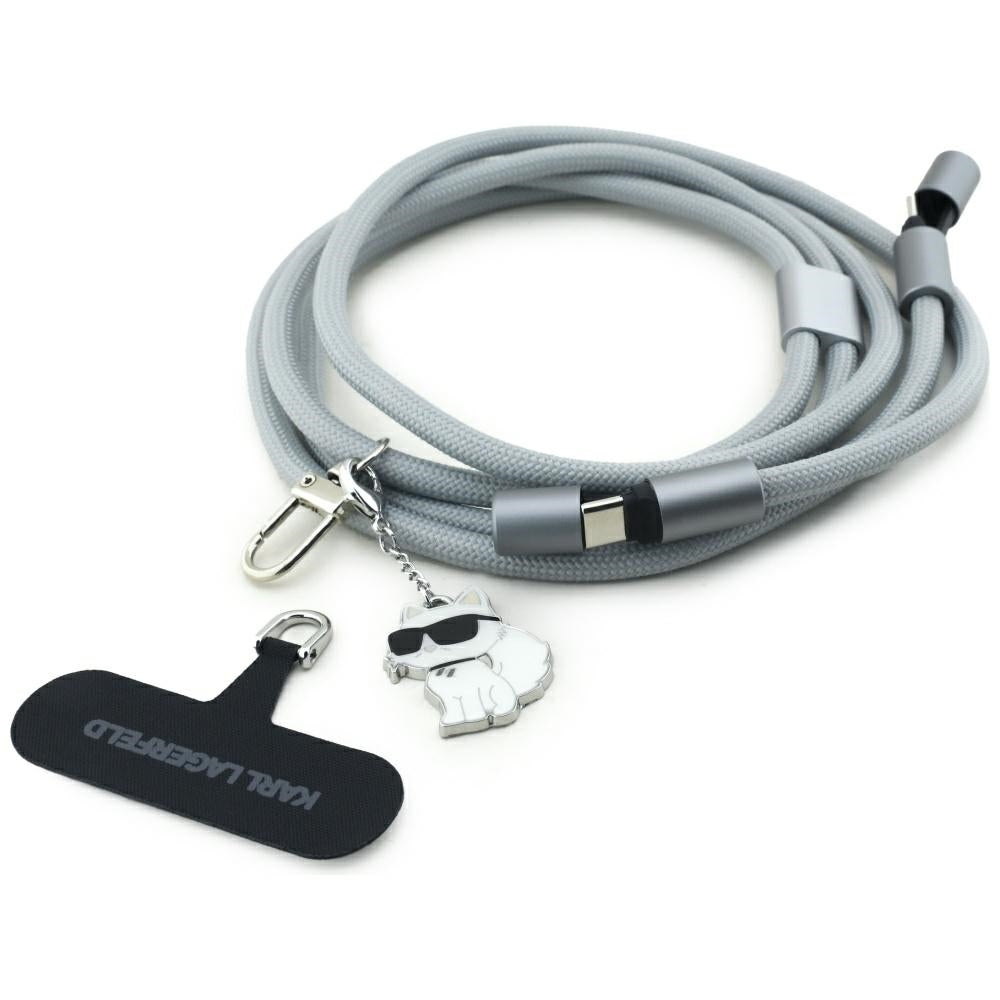 Kabel pro data a nabíjení USB-C - USB-C Karl Lagerfeld Choupette Charm, 100W, 1,5m, šedý