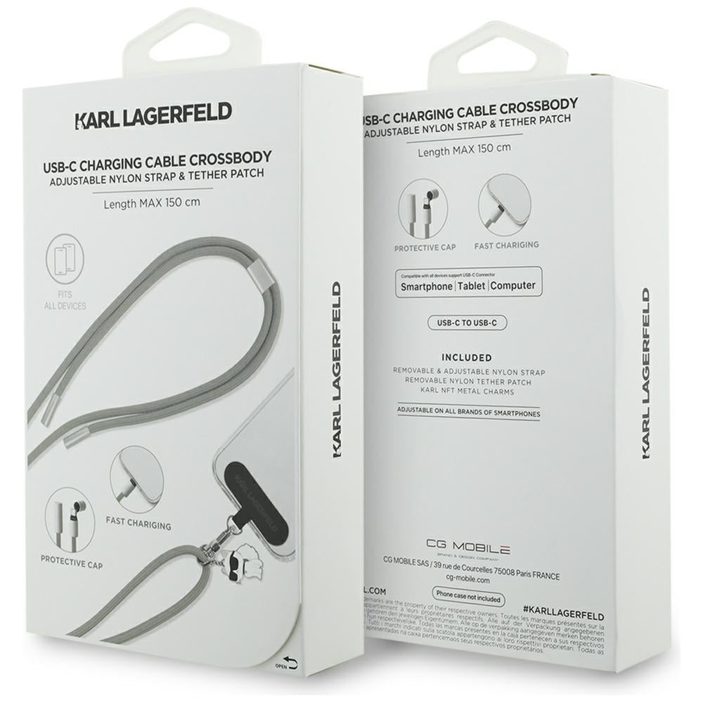 Kabel pro data a nabíjení USB-C - USB-C Karl Lagerfeld Choupette Charm, 100W, 1,5m, šedý