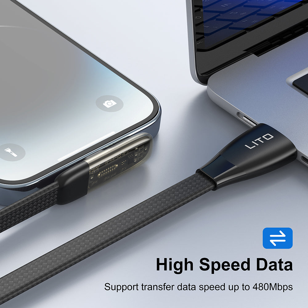 Datový a nabíjecí kabel USB-C - USB-C Lito LD11CC, 60W, 1m, černý