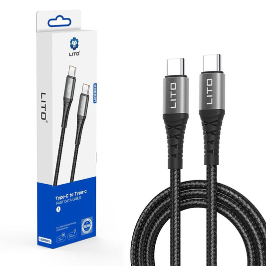 Datový a nabíjecí kabel USB-C - USB-C Lito LD22CC, 60W, 2m, černý