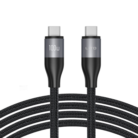 Datový a nabíjecí kabel USB-C - USB-C Lito LD23CC, 100W, 1m, šedý