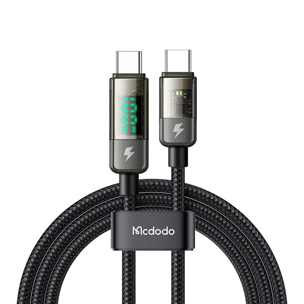 Datový a nabíjecí kabel USB-C - USB-C McDodo CA-3610 s displejem a funkcí automatického vypnutí, 100W, 1.2m, černý.