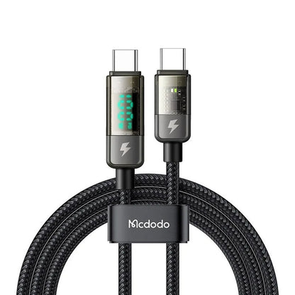 Datový a nabíjecí kabel USB-C - USB-C McDodo CA-3610 s displejem a funkcí automatického vypnutí, 100W, 1.2m, černý.