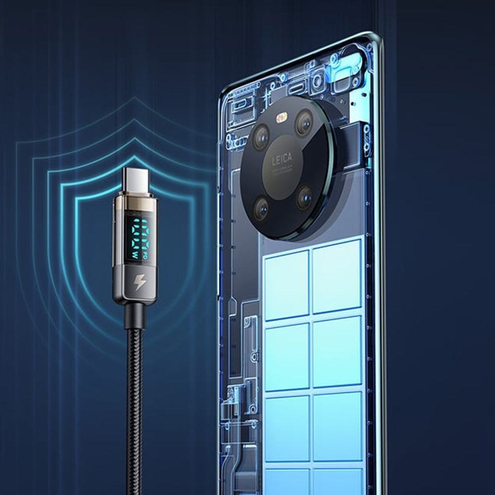 Datový a nabíjecí kabel USB-C - USB-C McDodo CA-3610 s displejem a funkcí automatického vypnutí, 100W, 1.2m, černý.