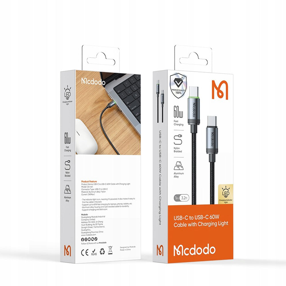 Datový a nabíjecí kabel USB-C - USB-C McDodo CA-4410, 60W, 1m, černý