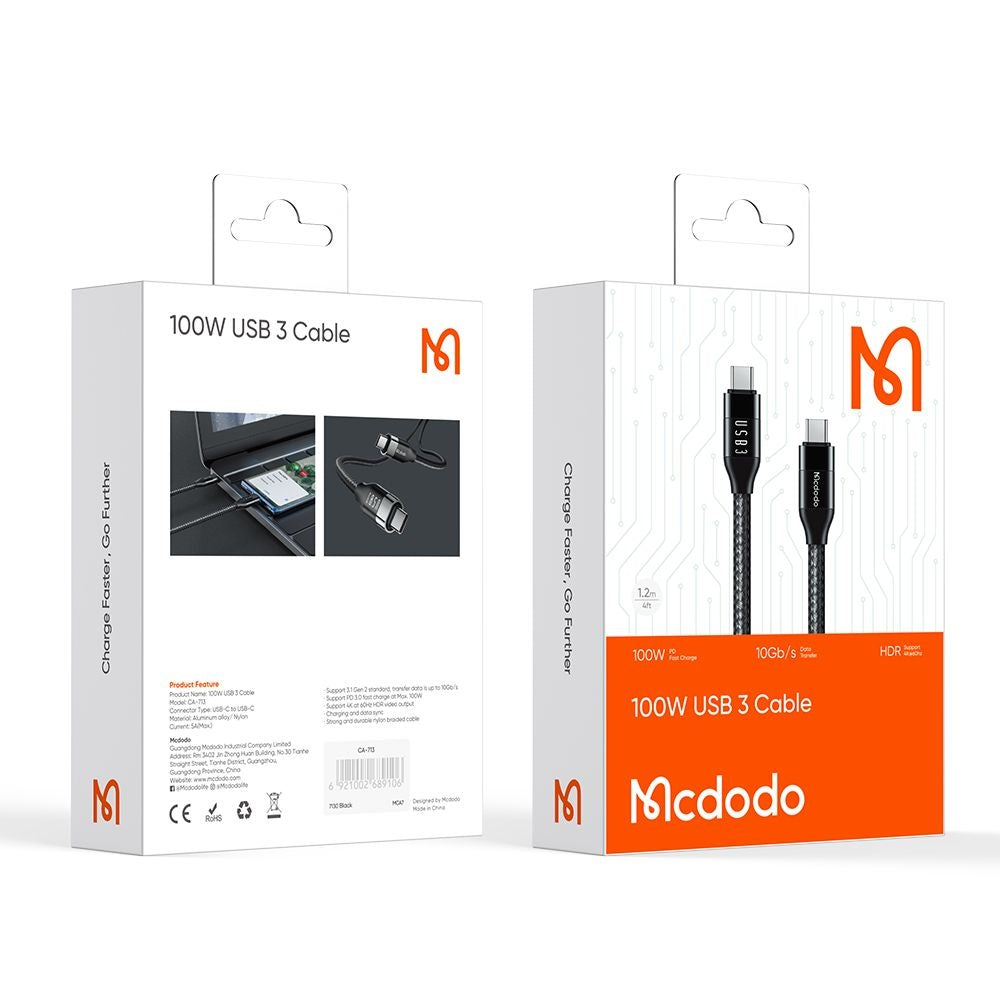 Datový a nabíjecí kabel USB-C - USB-C McDodo CA-7132, 100W, 1.2m, černý