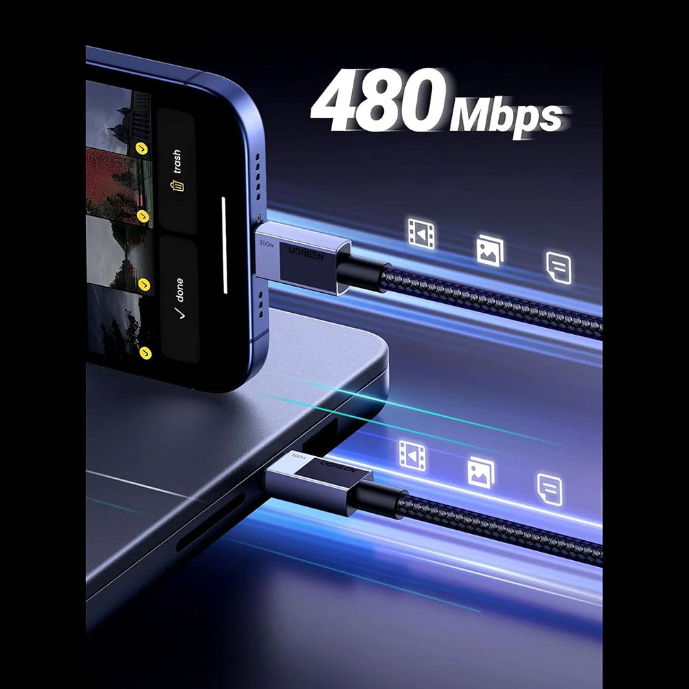 Kabel pro data a nabíjení USB-C - USB-C UGREEN L512, 100W, 1m, šedý