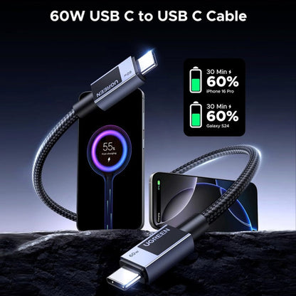 Datový a nabíjecí kabel USB-C - USB-C UGREEN L524, 60W, 1m, šedý