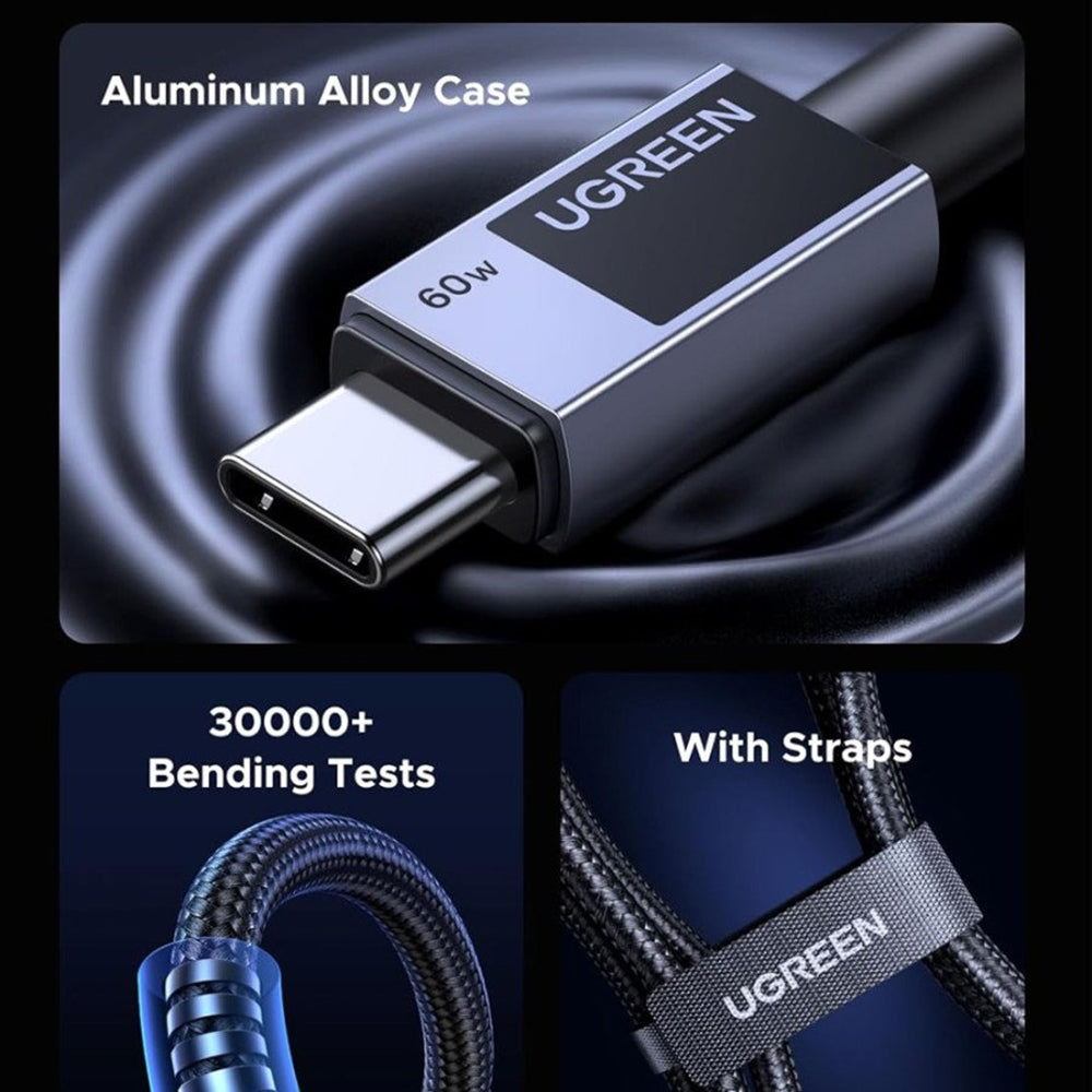 Datový a nabíjecí kabel USB-C - USB-C UGREEN L524, 60W, 1m, šedý