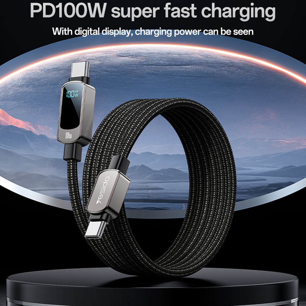 Kabel pro data a nabíjení USB-C - USB-C Yesido CA179 Display, 100W, 1.2m, černý