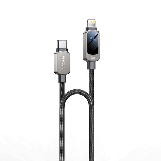 Datový a nabíjecí kabel USB-C - USB-C Yesido CA180 Display, 27W, 1.2m, černý