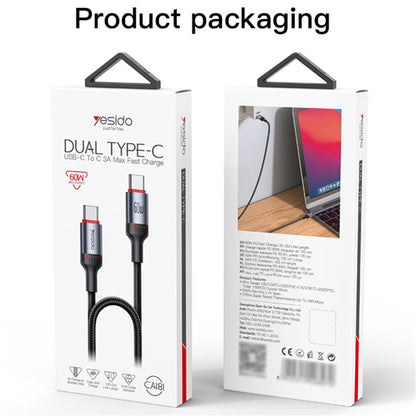 Datový a nabíjecí kabel USB-C - USB-C Yesido CA181, 60W, 1.2m, černý