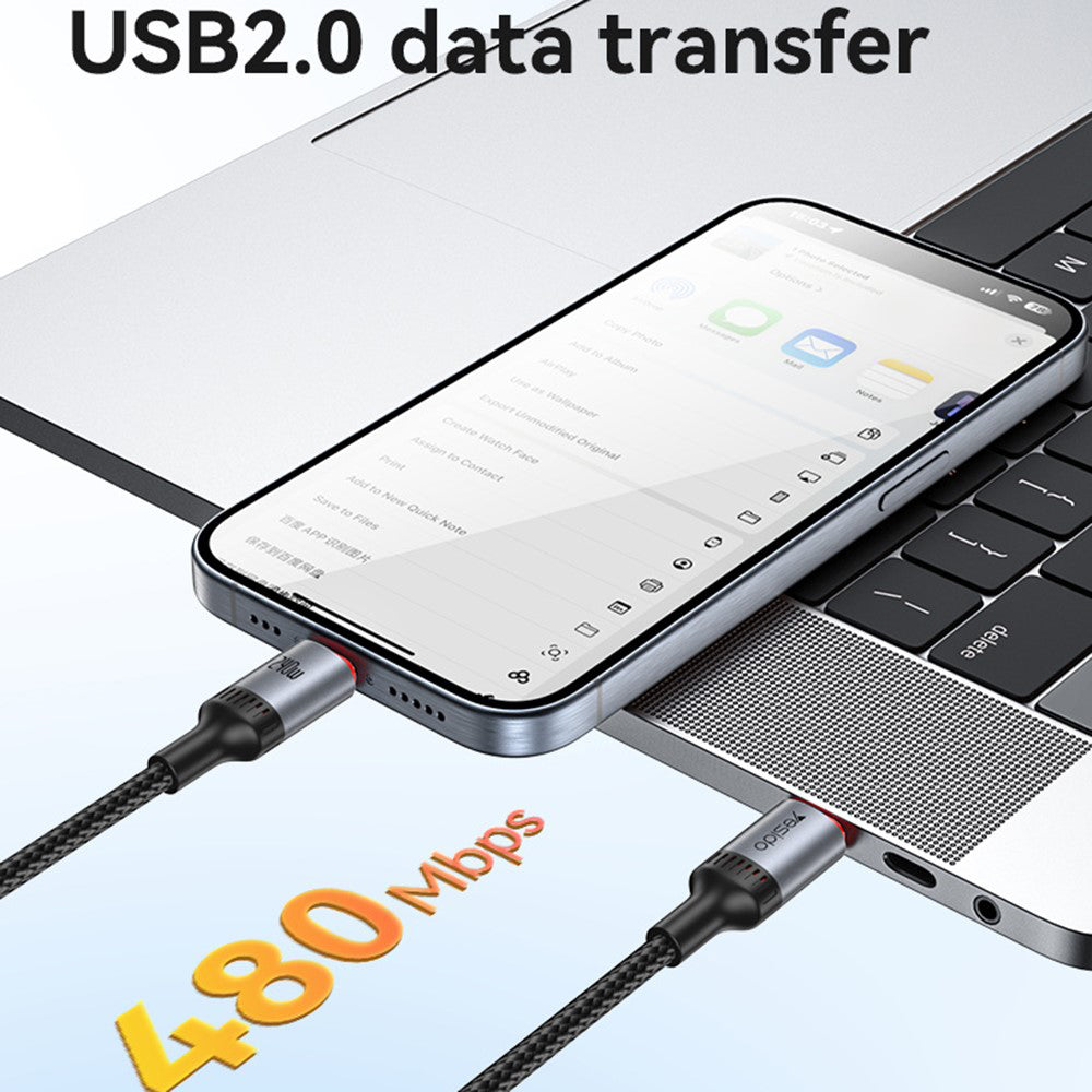 Datový a nabíjecí kabel USB-C - USB-C Yesido CA185, 240W, 1.2m, Černý