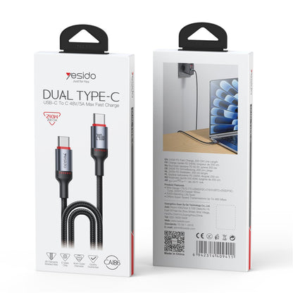 Datový a nabíjecí kabel USB-C - USB-C Yesido CA186, 240W, 2m, Černý