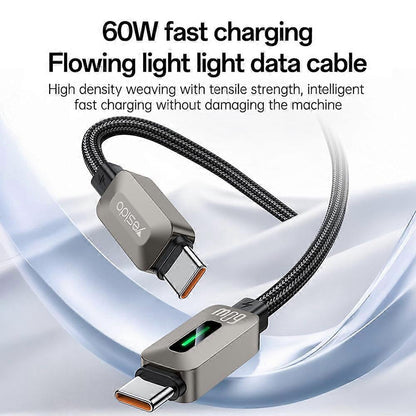 Datový a nabíjecí kabel USB-C - USB-C Yesido CA198, 60W, 1,2m, černý