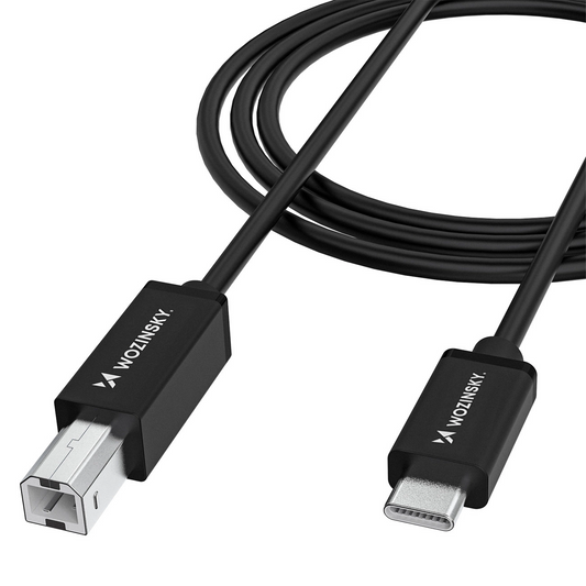 Tiskový kabel WZK WKDDY1S, USB-C - USB-B, 1m, černý