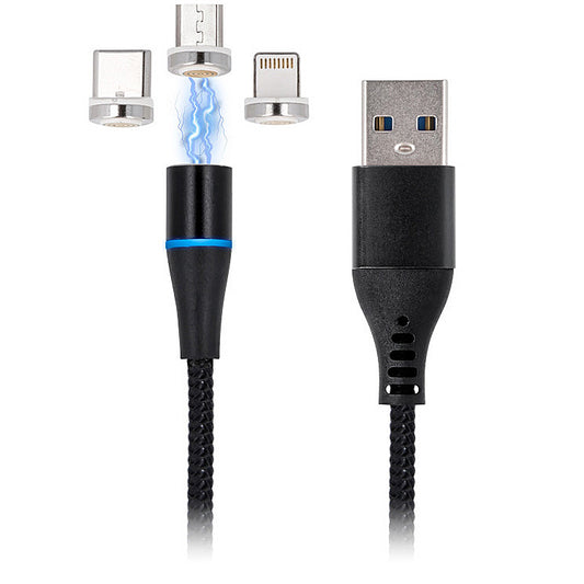 USB-A nabíjecí kabel - Lightning / microUSB / USB-C MaXlife MXUC-02 Magnetic 3v1, 18W, 1m, černý