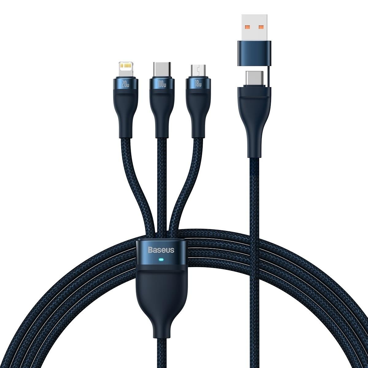 Nabíjecí kabel USB-C / USB-A - Lightning / microUSB / USB-C Baseus Flash Series II, 100W, 1,2 m, tmavě modrý CASS030103
