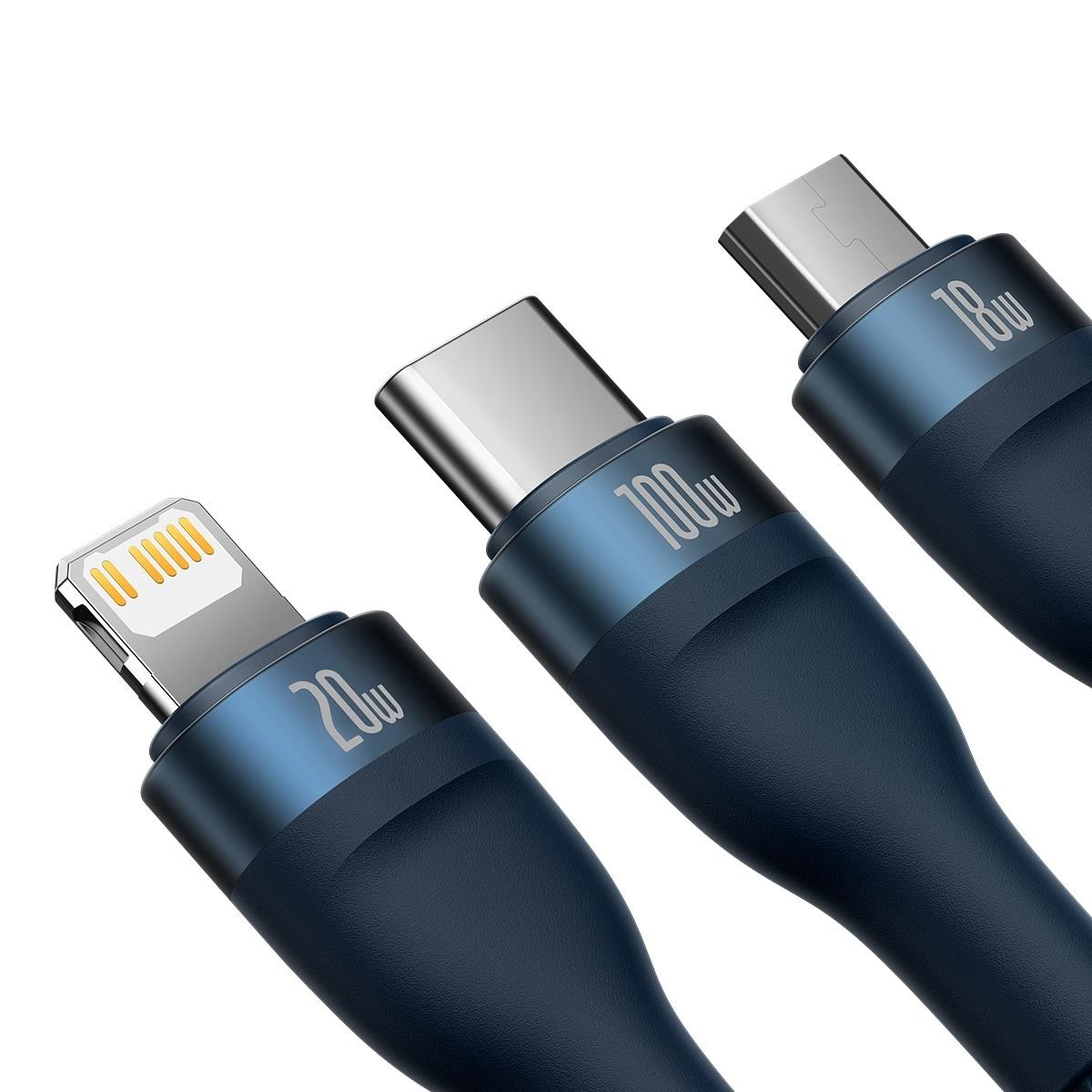 Nabíjecí kabel USB-C / USB-A - Lightning / microUSB / USB-C Baseus Flash Series II, 100W, 1,2 m, tmavě modrý CASS030103