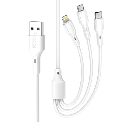 Nabíjecí kabel USB-A - Lightning / microUSB / USB-C XO Design NB230 3v1, 20W, 1m, Bílý