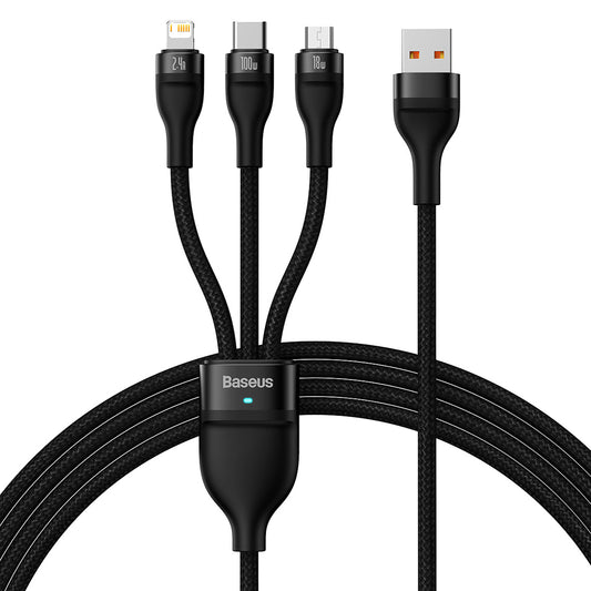 Nabíjecí kabel USB-A - Lightning / microUSB / USB-C Baseus Flash Series II 3v1, 100W, 1.2m, Černý CASS030001