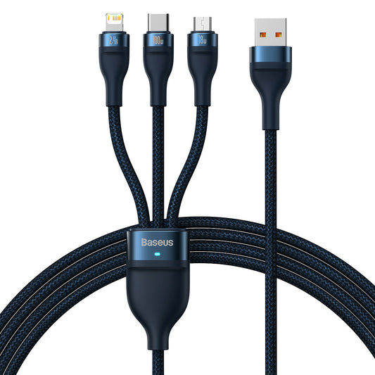 Nabíjecí kabel USB-A - Lightning / microUSB / USB-C Baseus Flash Series II 3v1, 66W, 1.2m, Modrý CASS040003