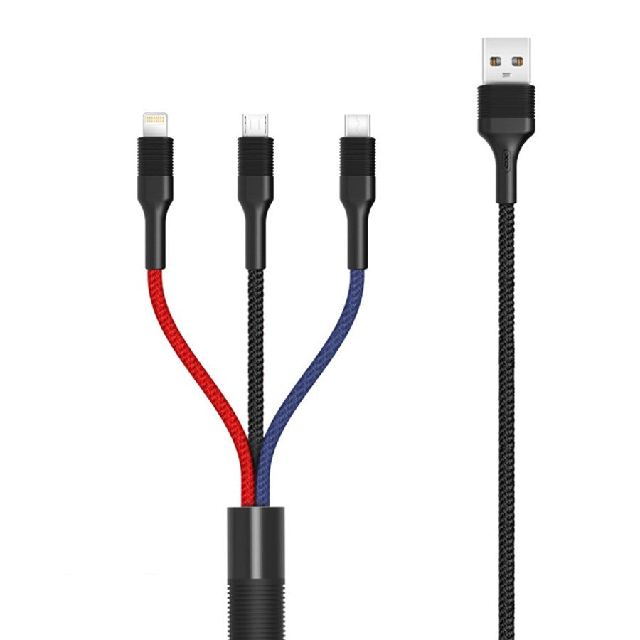 Nabíjecí kabel USB-A - Lightning / microUSB / USB-C XO Design NB54, 18W, 1.2m, Multicolor