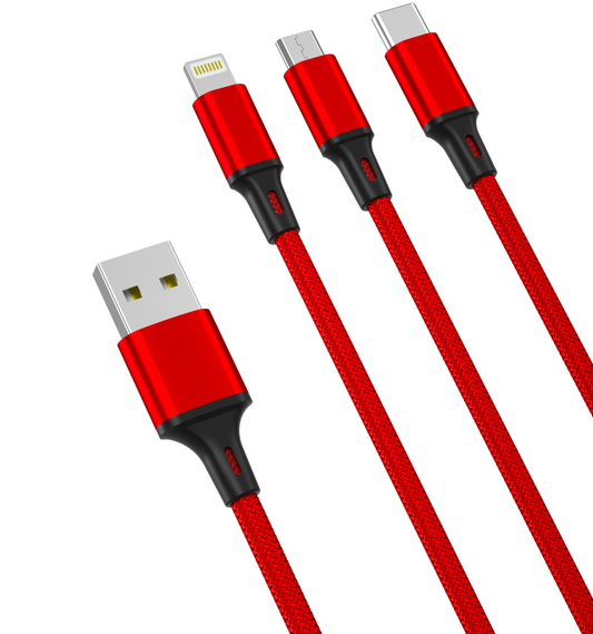 Nabíjecí kabel USB-A - Lightning / microUSB / USB-C XO Design NB173 3v1, 18W, 1.2m, Červený