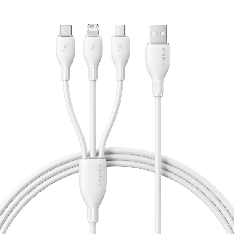 Nabíjecí kabel USB-A - Lightning / microUSB / USB-C Baseus Ultra Fast 3v1, 18W, 1,3 m, bílý P10376303211-00