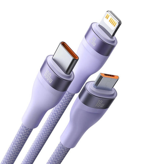 Nabíjecí kabel USB-A - Lightning / microUSB / USB-C Baseus Flash Series II 3v1, 100W, 1.2m, Fialový CASS030005