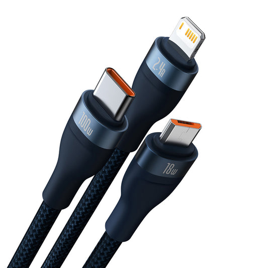 Nabíjecí kabel USB-A - Lightning / microUSB / USB-C Baseus Flash Series II 3v1, 66W, 1.2m, Modrý CASS040003