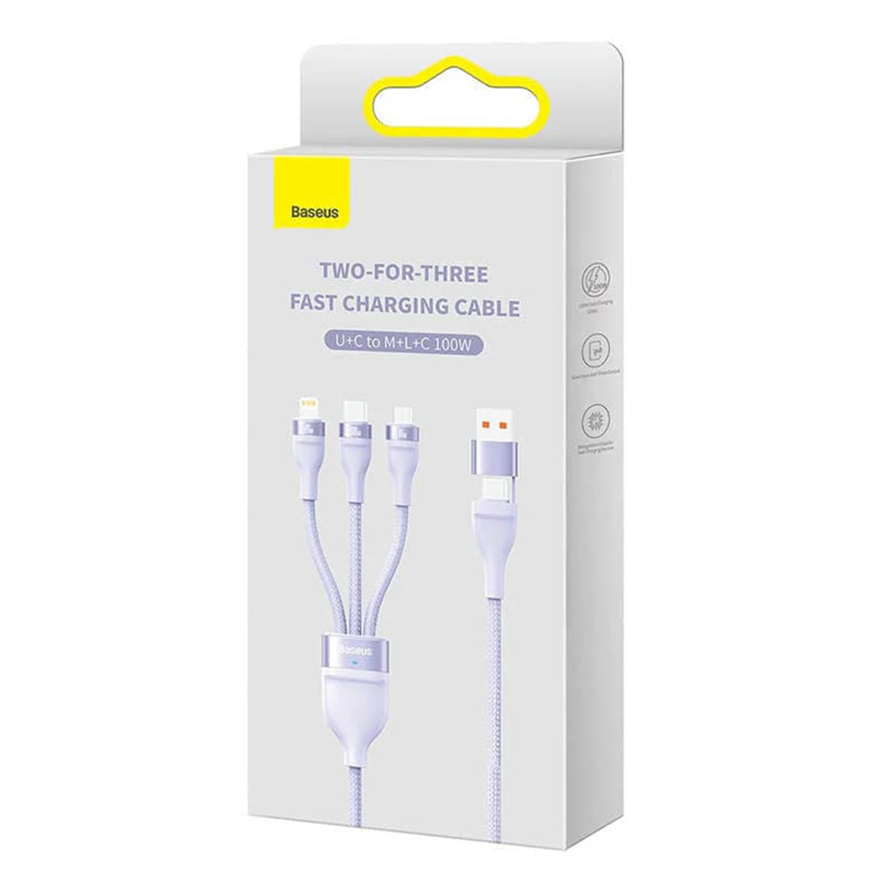 Kabel pro nabíjení USB-A / USB-C - Lightning / microUSB / USB-C Baseus Flash Series II 3in1, 100W, 1.2m, Fialový CASS030105