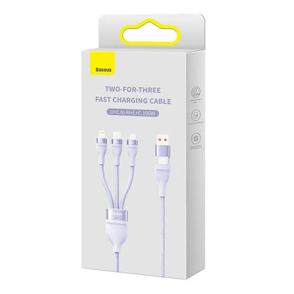 Kabel pro nabíjení USB-A / USB-C - Lightning / microUSB / USB-C Baseus Flash Series II 3in1, 100W, 1.2m, Fialový CASS030105