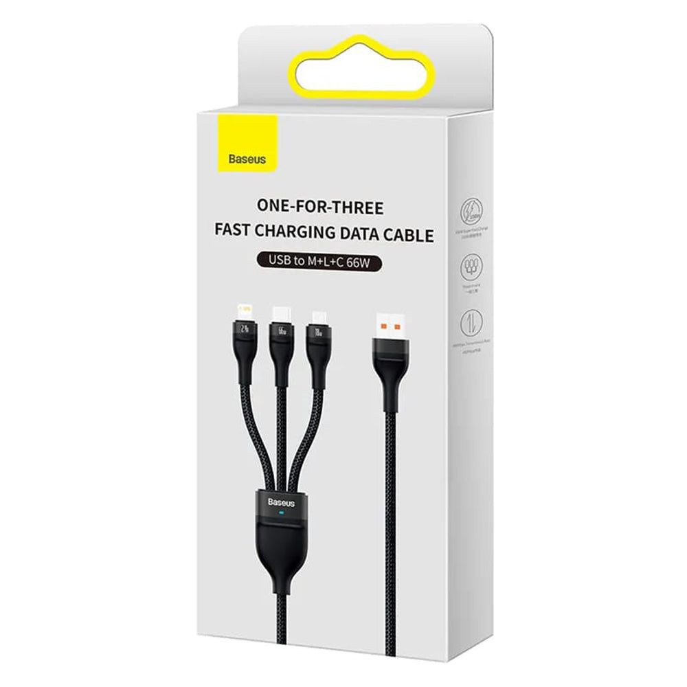 Nabíjecí kabel USB-A - Lightning / microUSB / USB-C Baseus Flash Series II 3v1, 66W, 1.2m, Černý CASS040001