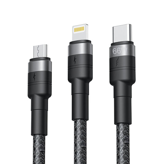 USB-A Charging Cable - Lightning / microUSB / USB-C XO Design NB-Q191 3in1, 66W, 1.2m, Black