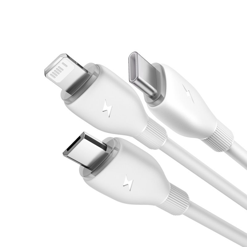 Nabíjecí kabel USB-A - Lightning / microUSB / USB-C Baseus Ultra Fast 3v1, 18W, 1,3 m, bílý P10376303211-00