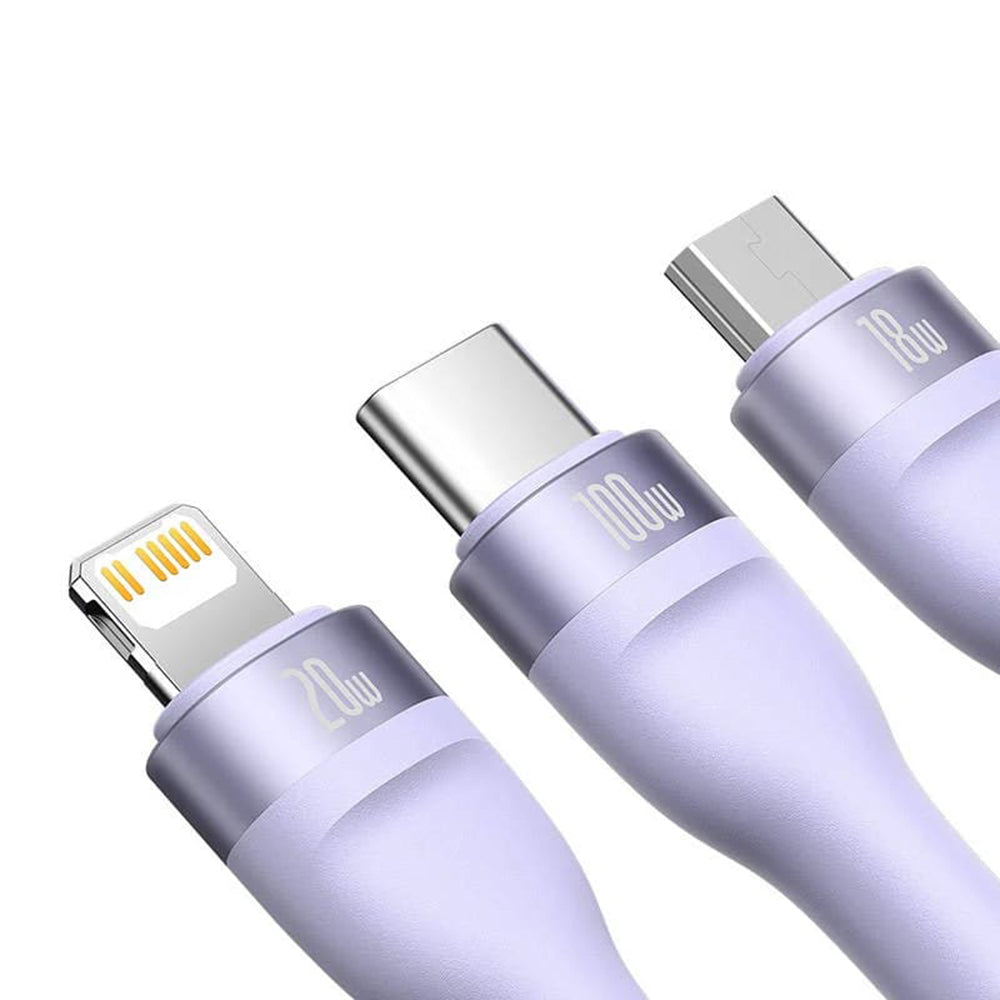 Kabel pro nabíjení USB-A / USB-C - Lightning / microUSB / USB-C Baseus Flash Series II 3in1, 100W, 1.2m, Fialový CASS030105