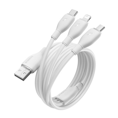 Nabíjecí kabel USB-A - Lightning / microUSB / USB-C Baseus Ultra Fast 3v1, 18W, 1,3 m, bílý P10376303211-00