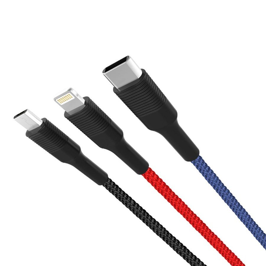 Nabíjecí kabel USB-A - Lightning / microUSB / USB-C XO Design NB54, 18W, 1.2m, Multicolor