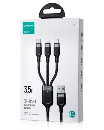 Nabíjecí kabel USB-A - Lightning / microUSB / USB-C Joyroom S-A18 3v1, 20W, 0.3m, Černý