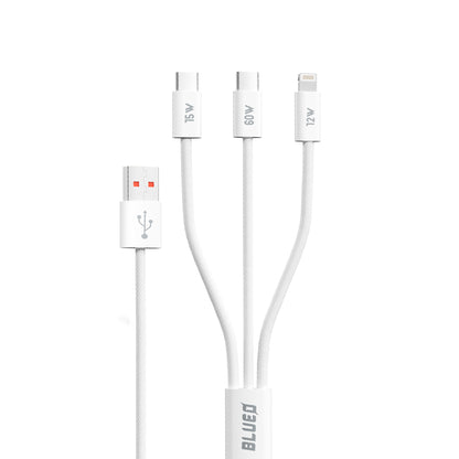 USB-A to Lightning / 2 x USB-C Blueo Charging Cable, 75W, 1.2m, White